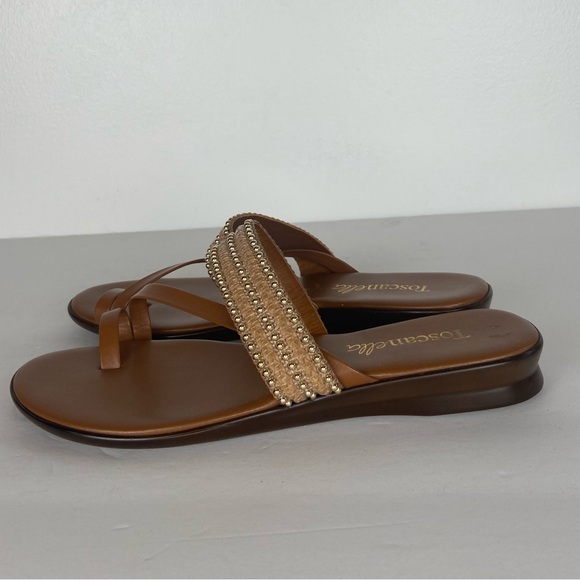 Toscanella Flat Sandals Size 9 Brown Studded Braided Italy Lightweight Summer - Picture 2 of 6